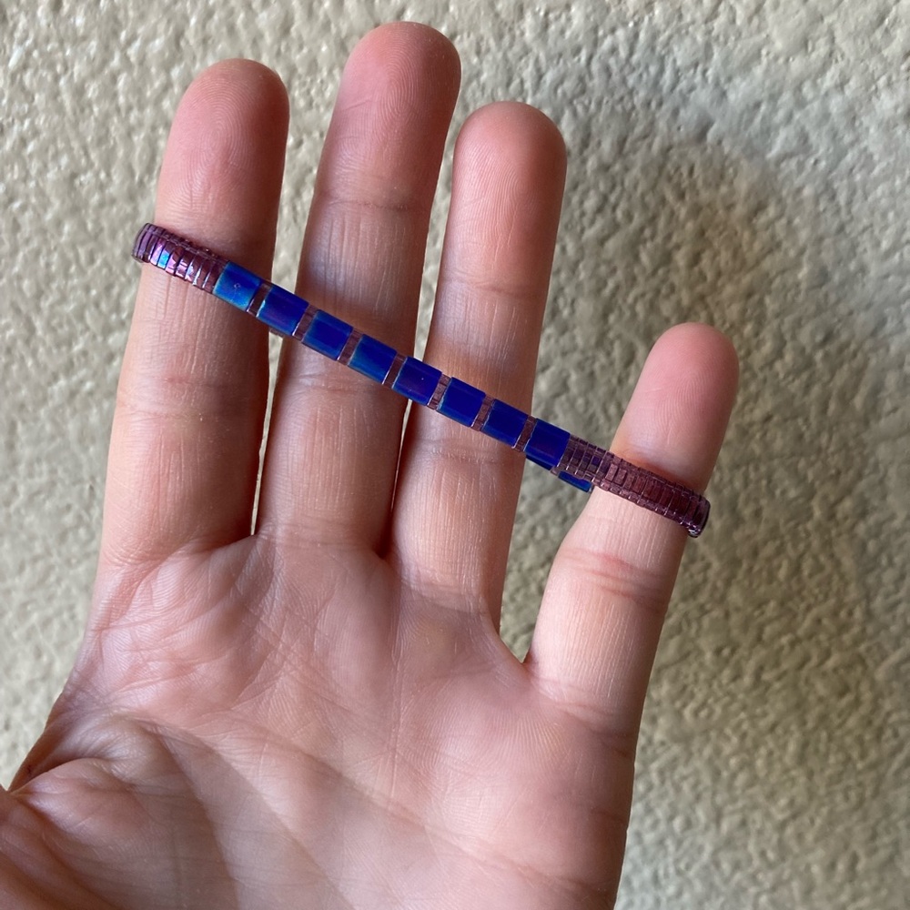 Vibrant Handmade Purple and Blue Tila Beaded Bracelet